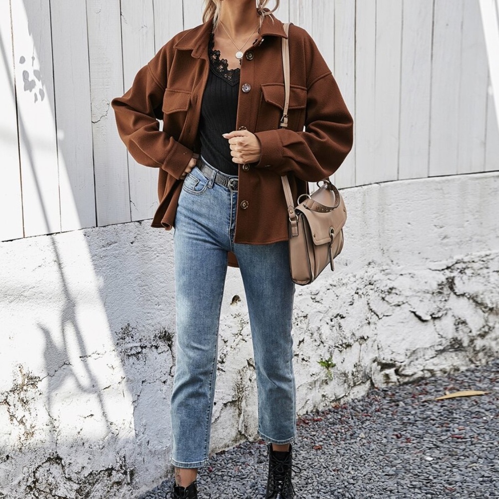Boyfriend fit button up oversized shacket jacket - Picture 4 of 14